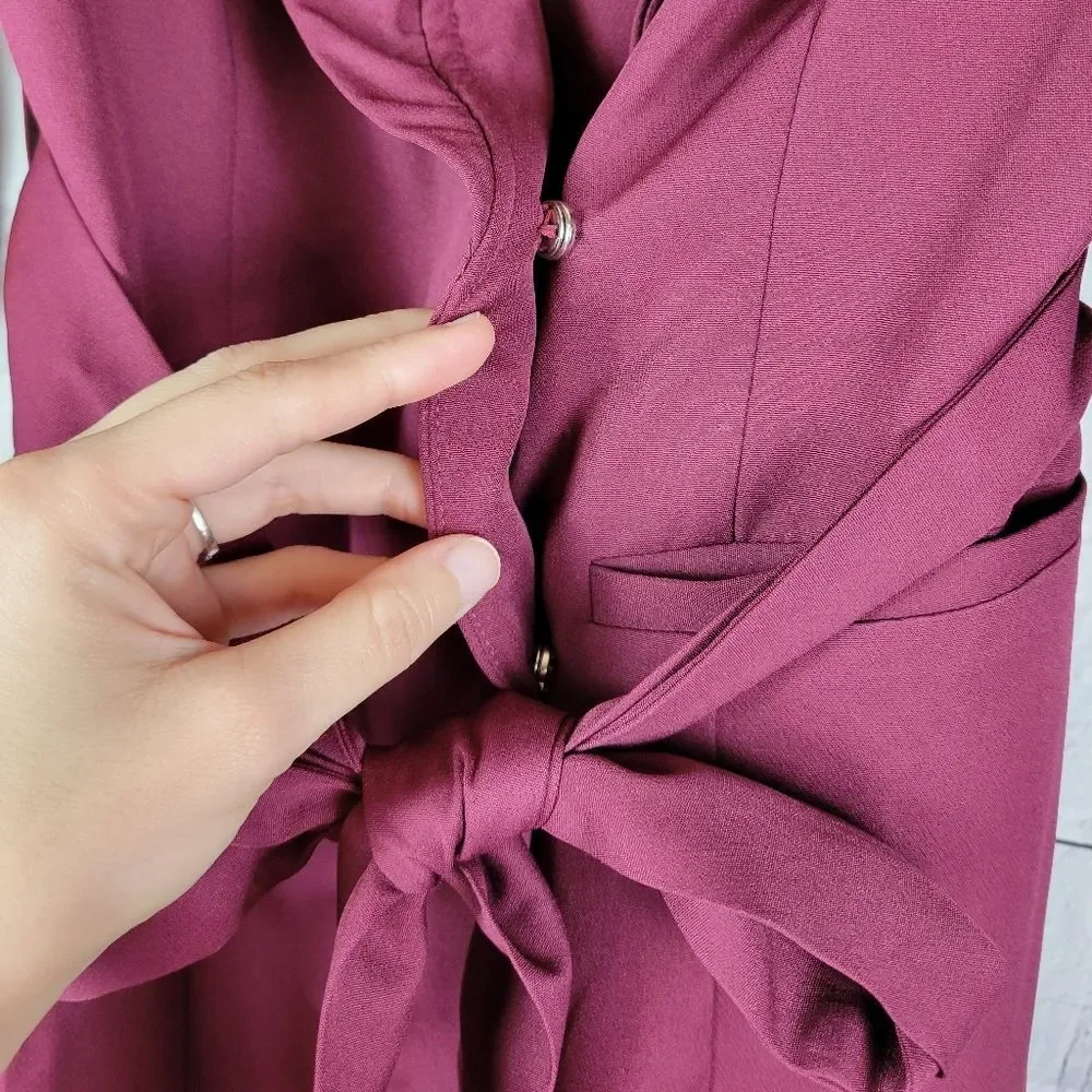 Milk & Honey burgundy red long sleeve belted wrap short blazer dress - Picture 4 of 10